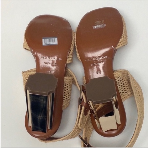 Robert Clergerie Natural Raffia Ankle Wrap Gold Block Heel Sandals 9 - Picture 8 of 9